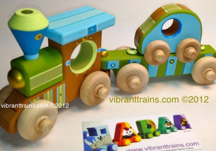 TWO CAR Chunky Wood Toy Train custom made and hand painted to meet your design and color choices