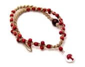 Mushroom & Berries Red Beaded Hemp Necklace