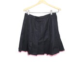 Upcycled 70s Pleated Skirt Charcoal Gray Wool Size S Med, Pink Lace Wool Skirt 28 inch waist