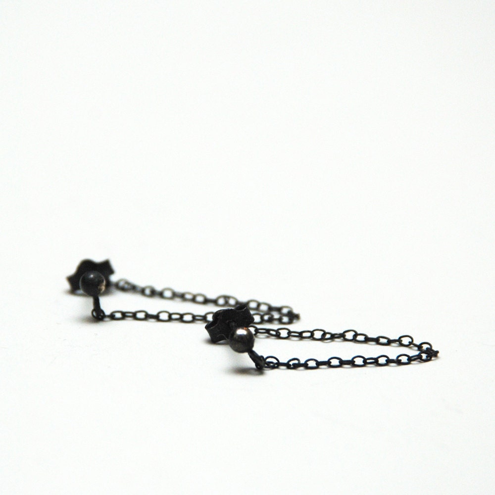 Tiny Ball & Chain Stud Earrings in Distressed Black