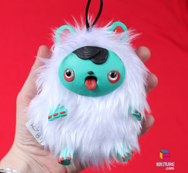 Hipster Yeti Plush Monster Squeaky Toy Funny Softie plushie Creature - White fur,  teal skin - Kriture no.99