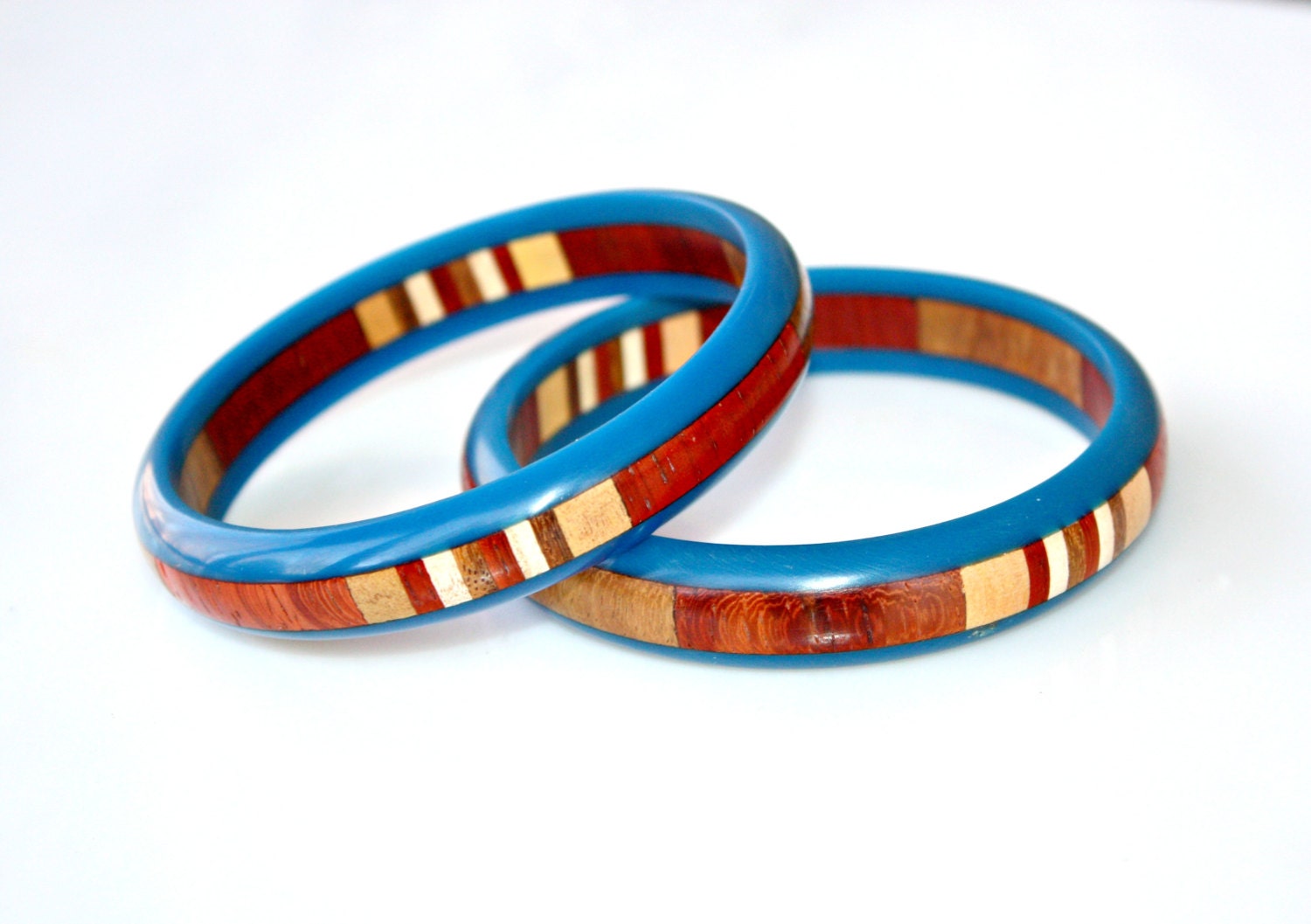 Midnight Blue Bangle - Blue Resin Layer with Unique Wood Center Handmade Bangle Bracelet by Mei Faith