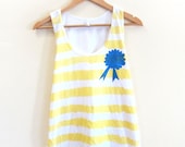 SAMPLE SALE Blue Ribbon - Hand Dyed Striped Stenciled Shoulder Swing Tank Top in Yellow and Blue - 3XL