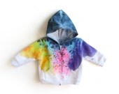 The Original "Splash Dyed" Hand PAINTED Fleece Zip Hoodie Sweatshirt in Spectrum Rainbow - Unisex Baby - 3-6 6-12 12-18 18-24