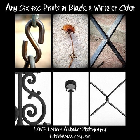 LOVE Letters 4 x 6 photo prints in Black and White or Color - 6 Letter Word of your Choice - Six Letters -  on Etsy