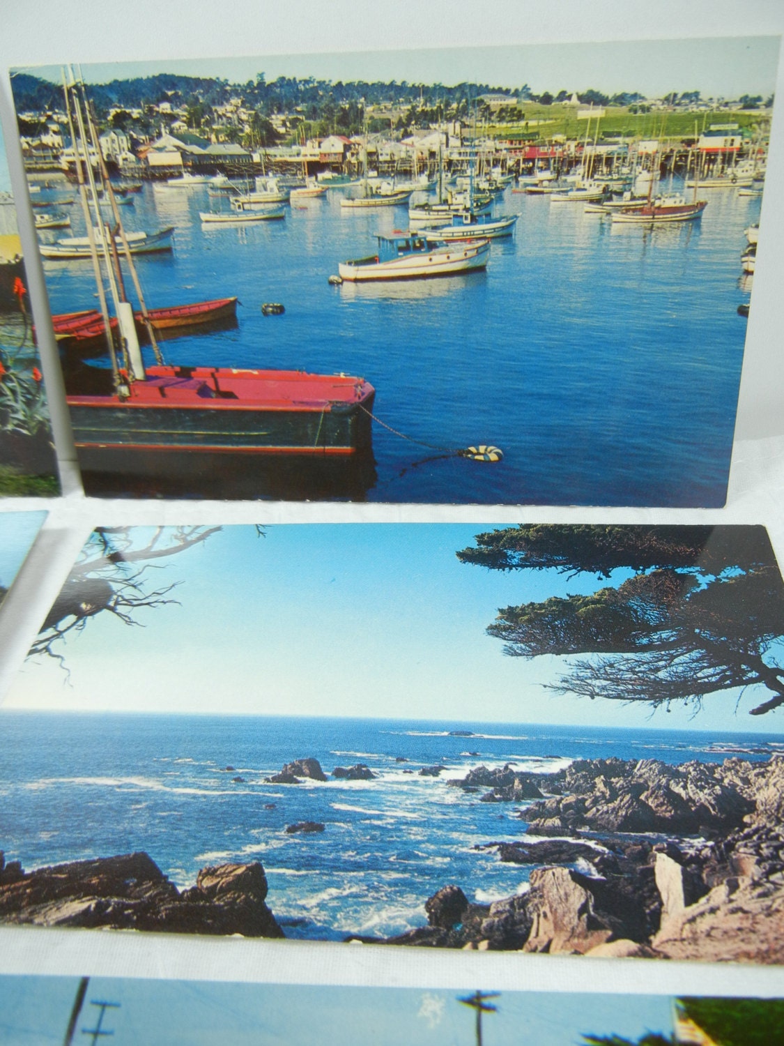 Set of 7 Vintage Postcards, Monterey California collection, boats, landscape, parks, Vacation SALE