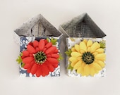 2 ORIGAMI Gift BOXES Decorated with Handcrafted Layered FLOWERS
