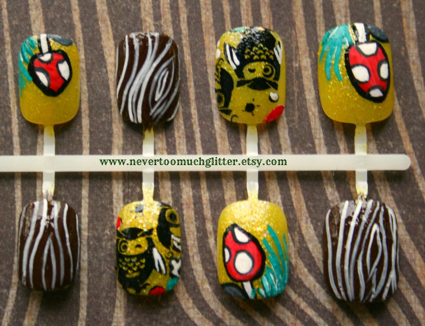 Japanese Nail Art- Retro Owl Fake Nails
