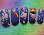 Galaxy Nail Art- Mystical Pegasus Fantasy Fake Nails