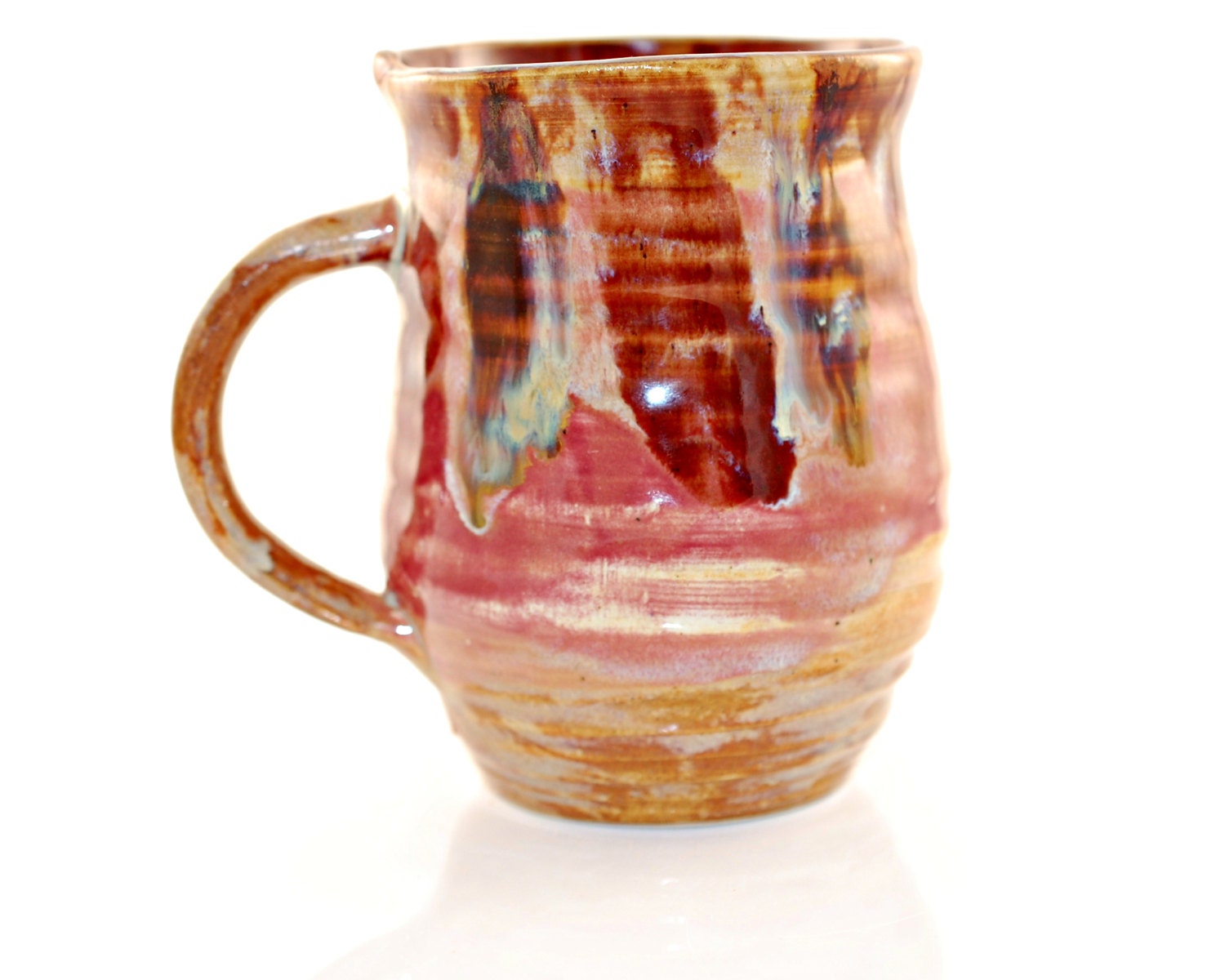 Mug Coffee 14 oz Pink and Burgundy, Handmade Teacup