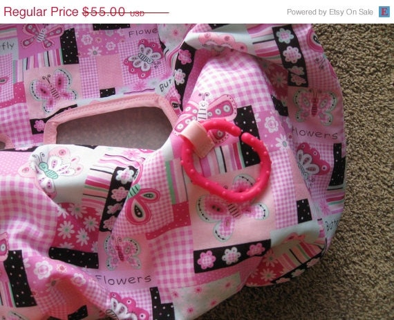ON SALE Shopping Cart Cover w/ Matching Bag - Pink Patchwork with Butterflies - Ready to Ship
