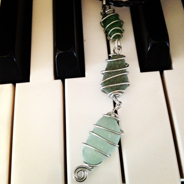 Irish Sea Glass Dangling Wire Wrapped Pendant