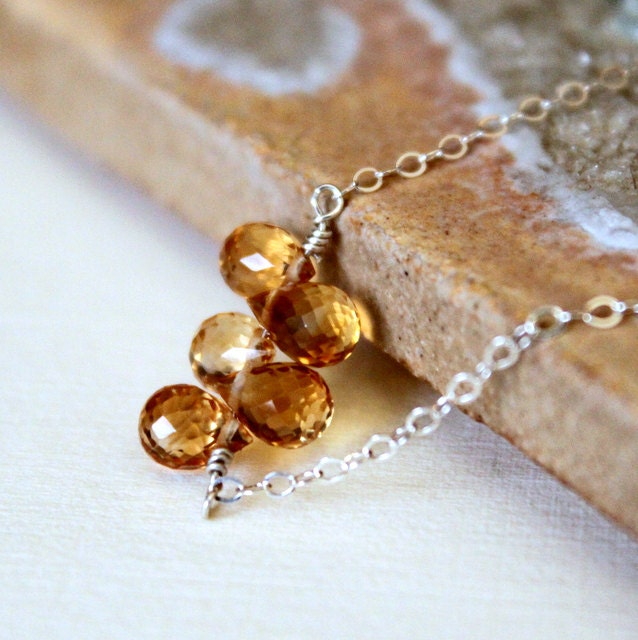 Sunny Yellow Citrine and Sterling Silver Necklace---Petite and Simple