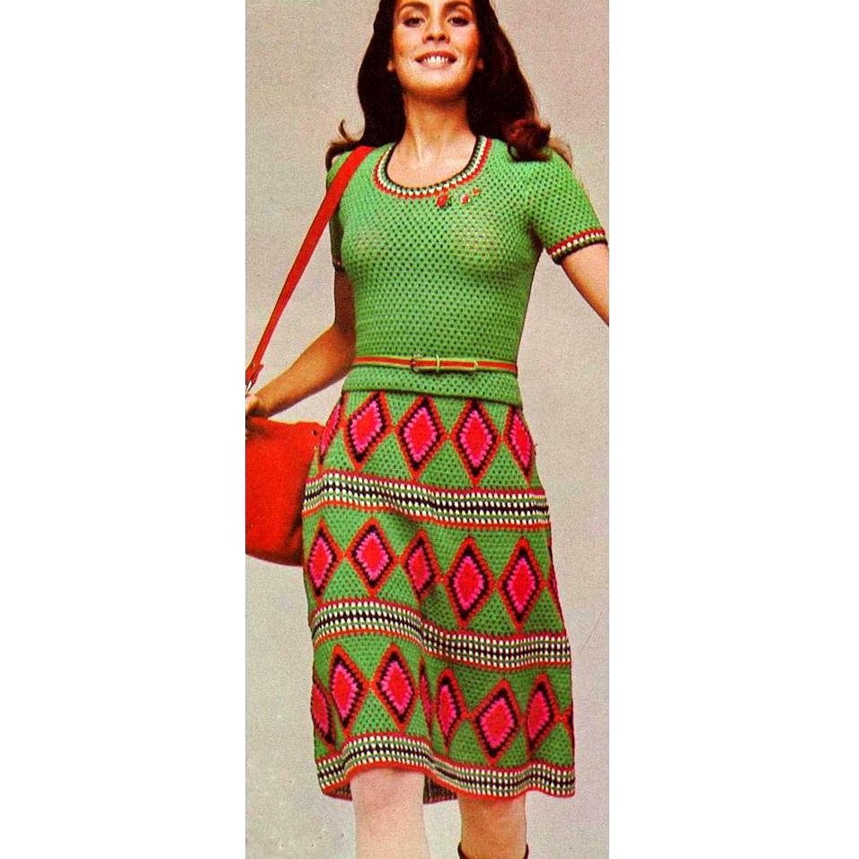INSTANT DOWNLOAD PDF Vintage Crochet Pattern  Diamond Stripe Granny Square Skirt and Top