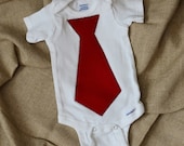 Necktie Onesie - Red with Black Stitching (0 to 3 Months)