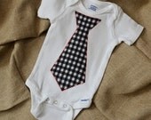 Necktie Onesie - Black and White Gingham with Red Stitching (3 to 6 Months)