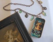 Cupid and Dragonflies Altered Art Necklace, Valentines Day, Assemblage Jewelry