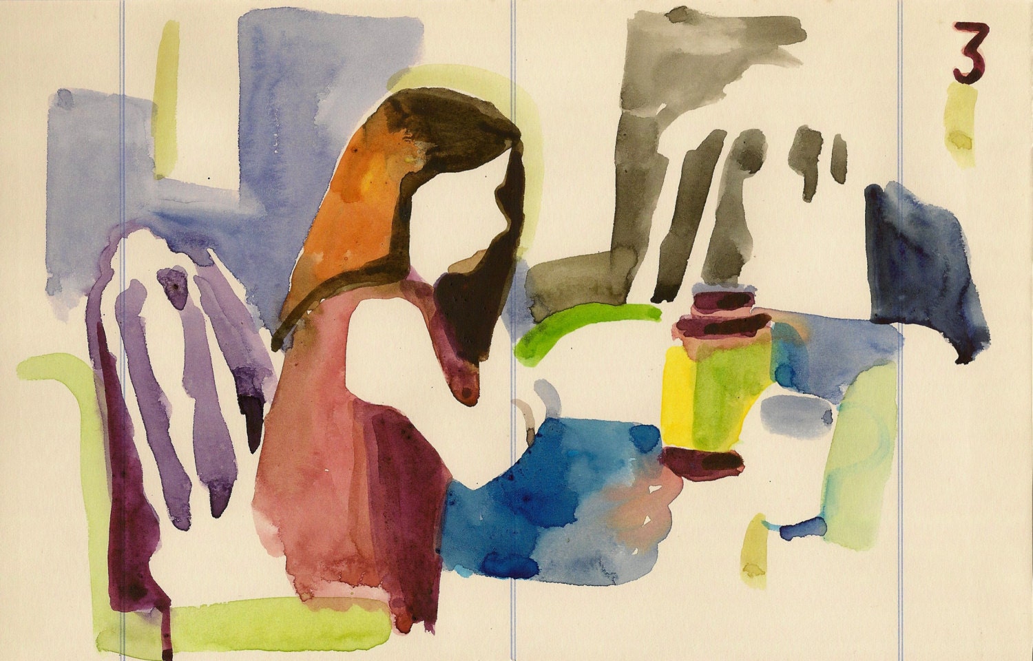 Study no 3- Original watercolor on vintage paper
