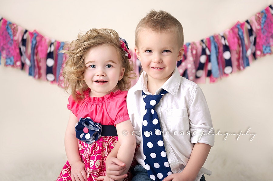 25 % off SALE- Brother and Sister Matching Combo-Girl's Peasant Dress and Boy's Navy Polka Dot Tie- 2013 from Mellon Monkeys