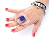 Statement Ring Glass  - big bold oversize handmade cocktail ring - NUDE BLUE - 1.9 inch