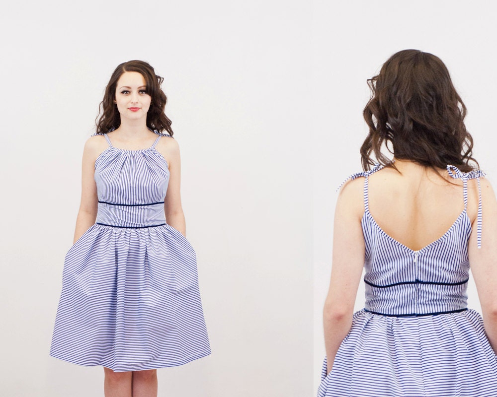 Blue Nautical Stripe Summer Dress - Made to Order