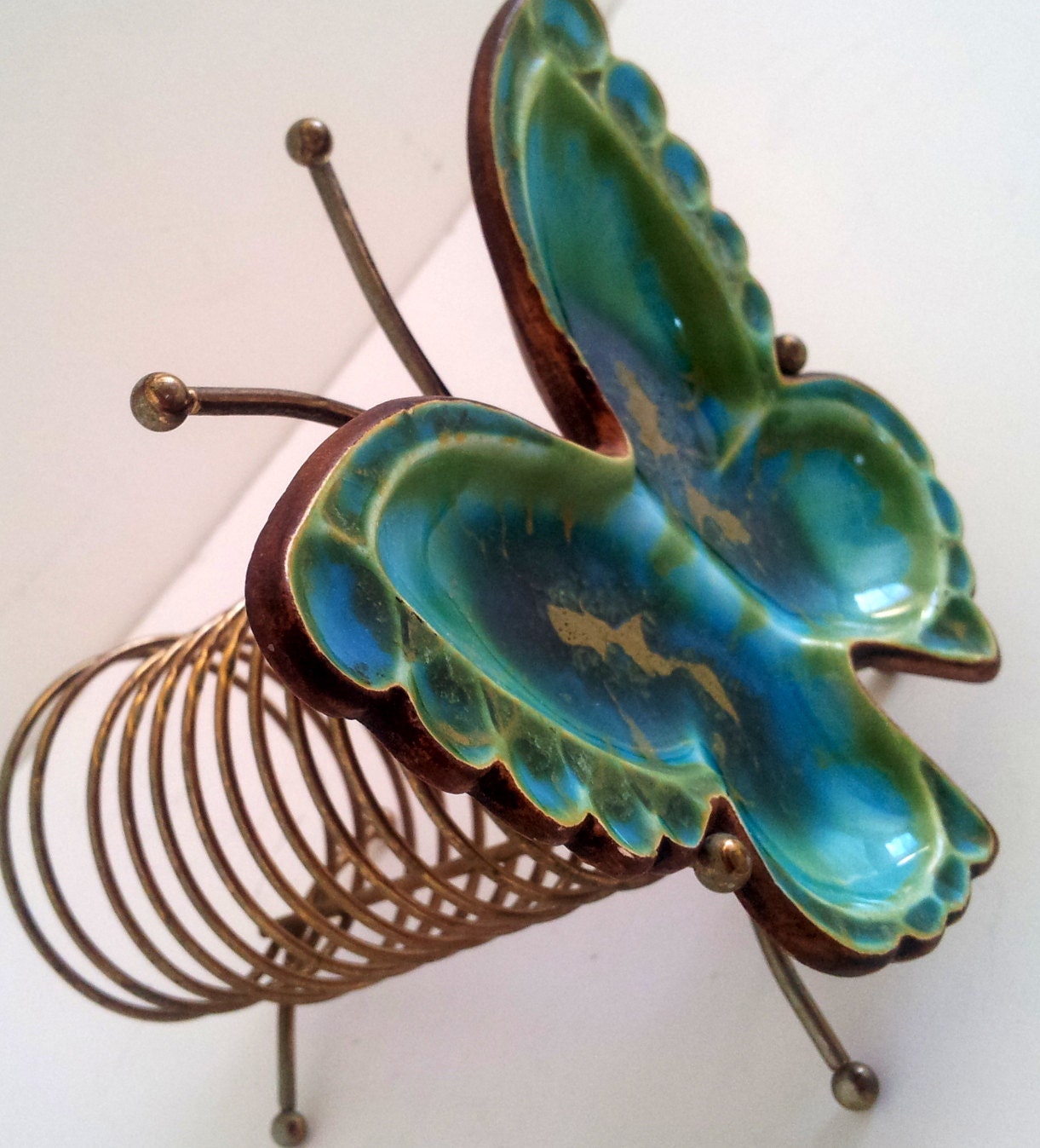 Vintage Butterfly Teal Blue Pottery Napkin Holder OrganizationTreasure Craft Office Retro Summer
