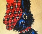 Linen Scottie Dog Black Red Blue Scottish Hat Towel Linanne Plaid British Tea