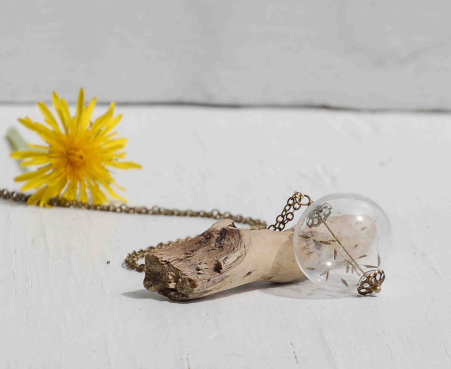Dandelion Necklace Make A Wish Dandelion Seed Terrarium Pendant Round Necklace Summer Nature