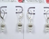 Four Pairs of Bridesmaid Set Sterling Silver Simple and Elegant Pearl and Crystal Earrings, Lever back Earring Hooks.