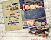 Doublesided Digital Custom Birth announcement Little co pilot aviation theme Il_170x135