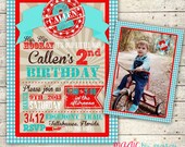 Digital Birthday Invitations Retro Red and Aqua Vintage Radio Flyer Tricycle Birthday Il_170x135
