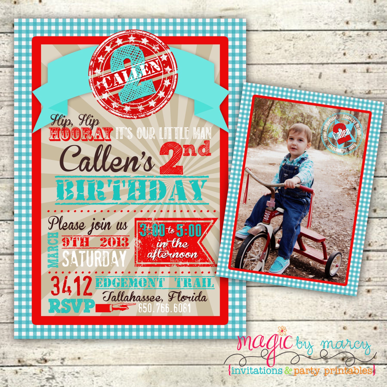 Digital Birthday Invitations Retro Red and Aqua Vintage Radio Flyer Tricycle Birthday Il_570xn