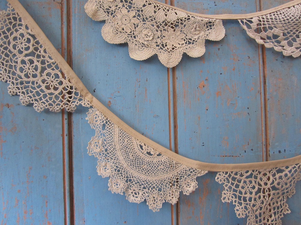 Vintage Doily Bunting. Crochet Vintage doilies in Beige.