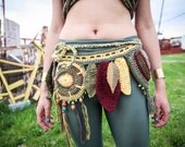 Earthy hand crochet hip wrap / utility belt