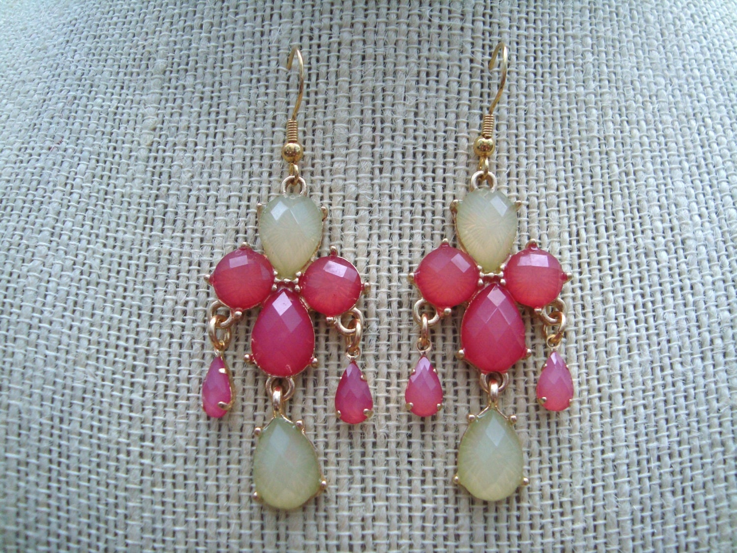 lime green and hot pink chandelier earrings