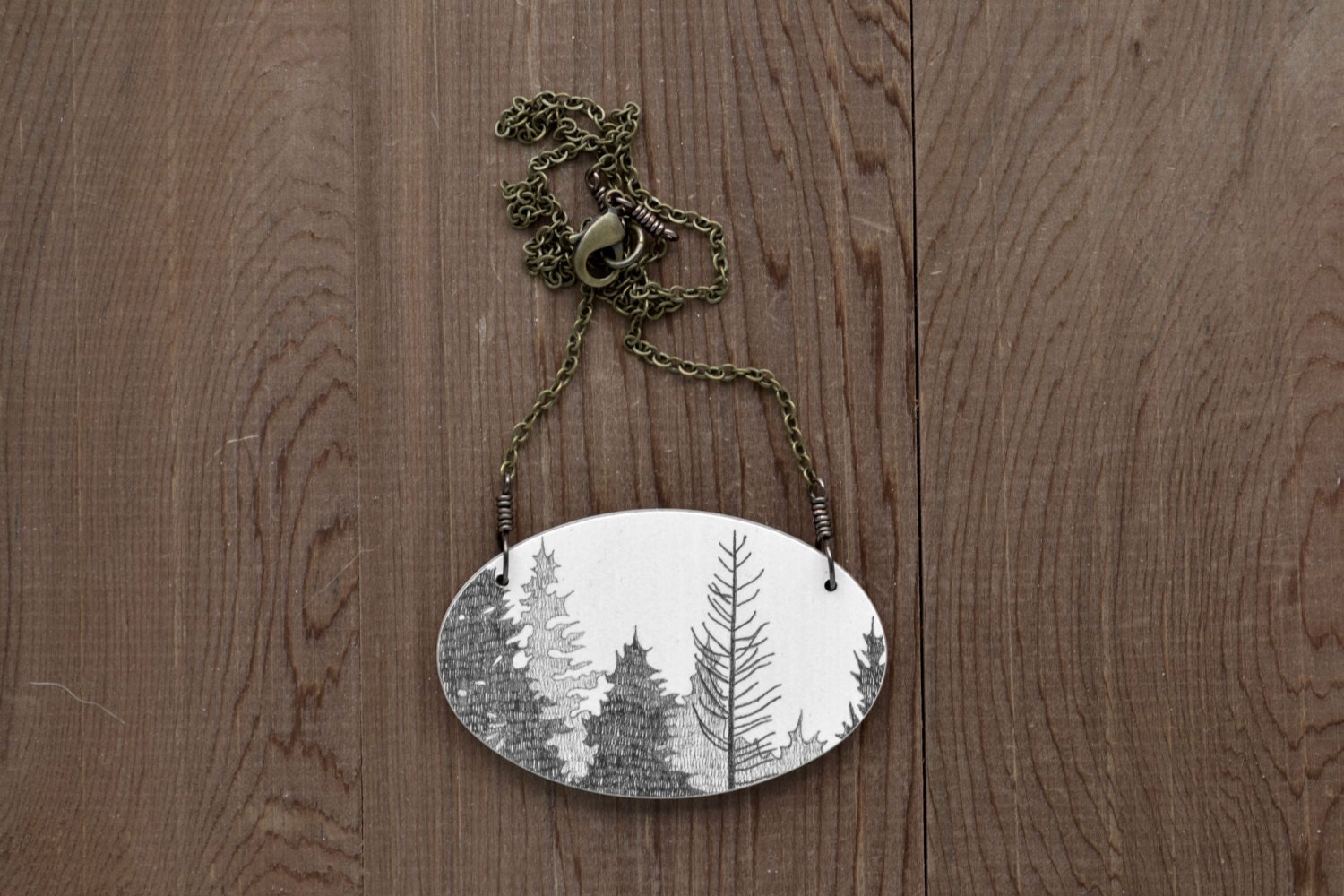 Timber Necklace in Graphite - Handmade Wooden Forest Pendant