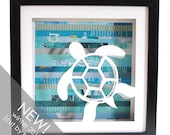 hawaiin sea turtle- shadowbox made from recycled magazines, hawaii, beach, green sea turtle