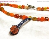 50% off Sale - Glass Beaded Necklace with Marble Pendant - Orange, Red