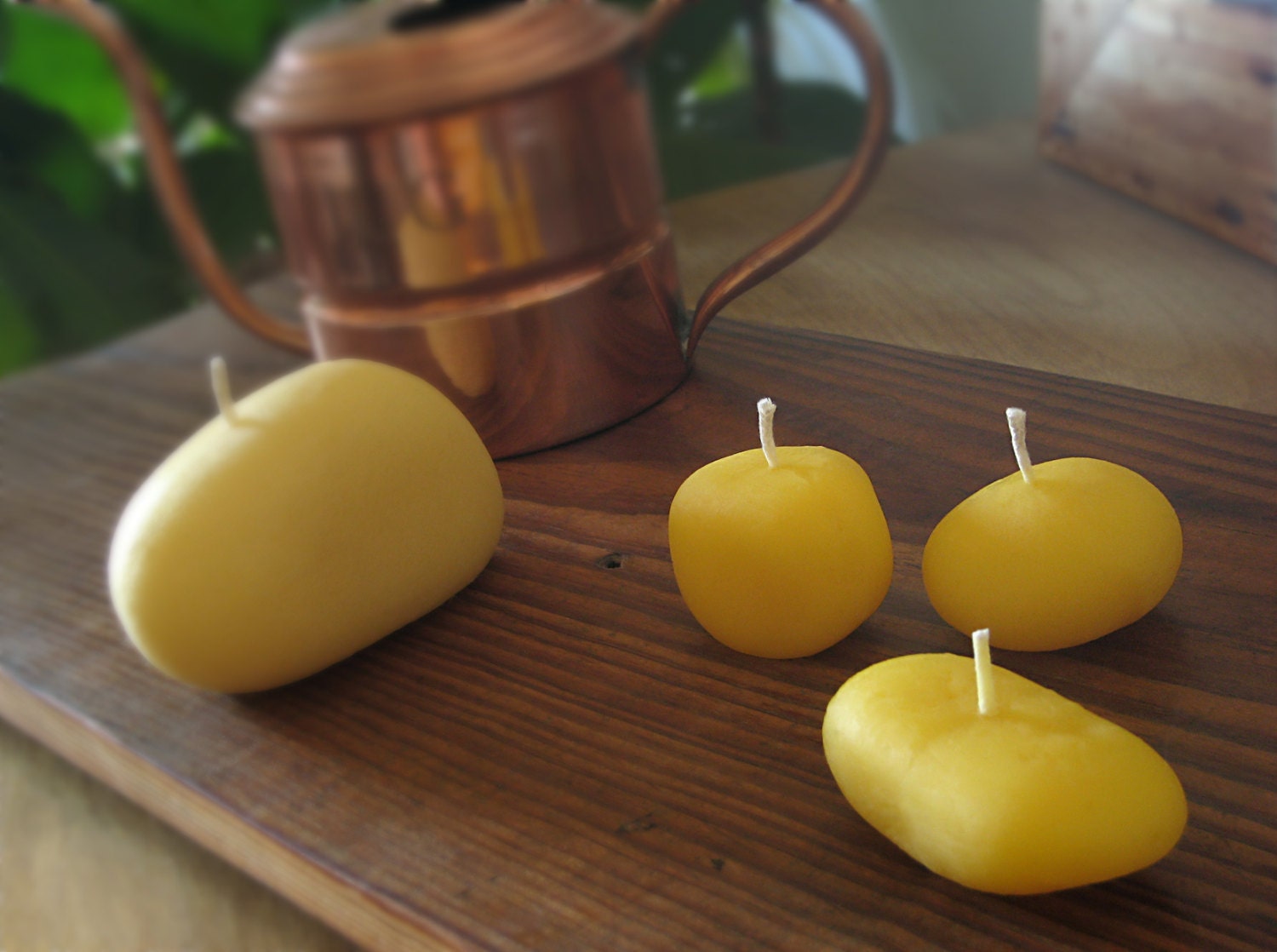 TRES Pure Beeswax PEBBLE Handmade Votives Scented with Cinnamon, Citrus, Lavender or Eucalyptus Organic Essential Oils