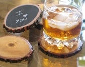 Set of 4 REVERSIBLE Write & Erase Reclaimed Wood Coasters with Soapstone Chalk - Different Sizes Available - Father's Day