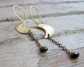 Moon In Your Hand - Hand crafted Brass earrings - Spinel Stone Earrings - Artisan Tangleweeds Jewelry