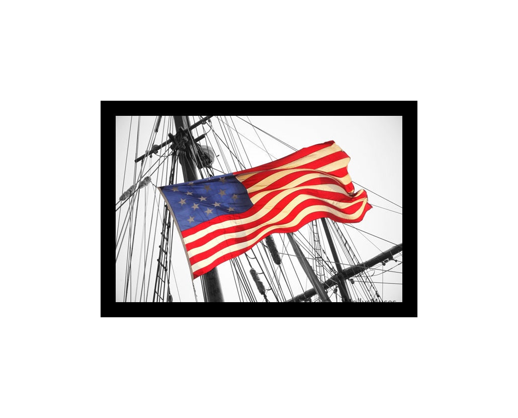 American Flag photograph, Nautical Print, Historic ship,  black and whitephoto,red white and blue,Patriotic home decor
