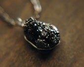 Asymmetrical Black Druzy & Prehnite Necklace - Crystal Cavern