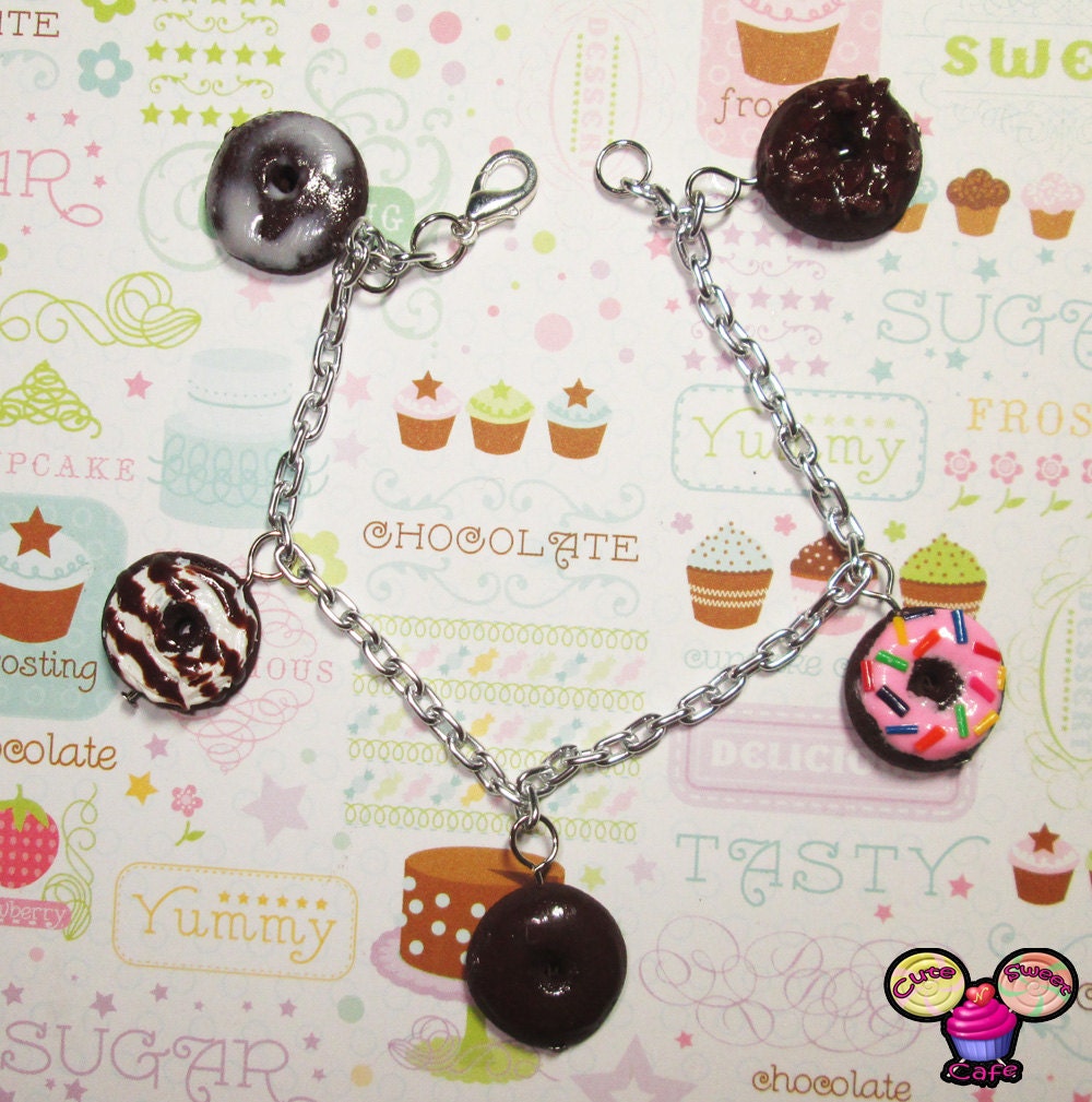 Assorted Chocolate Donut Charm Bracelet - Dessert Jewelry