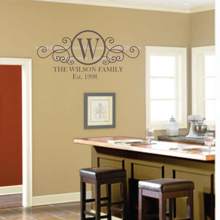 LARGE Swirly Circle Family Monogram Vinyl Wall Decal (m-010)