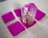Set of 6 Glitter Hot Pink  Mitered Square Coasters For The Home