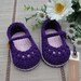 Crochet Baby booties Mary jane purple and cream size 3/6 months ready to ship with gift box
