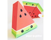 Watermelon Slice Paper Cake favor baking party box printables MELON RED - Editable Text Printable PDF