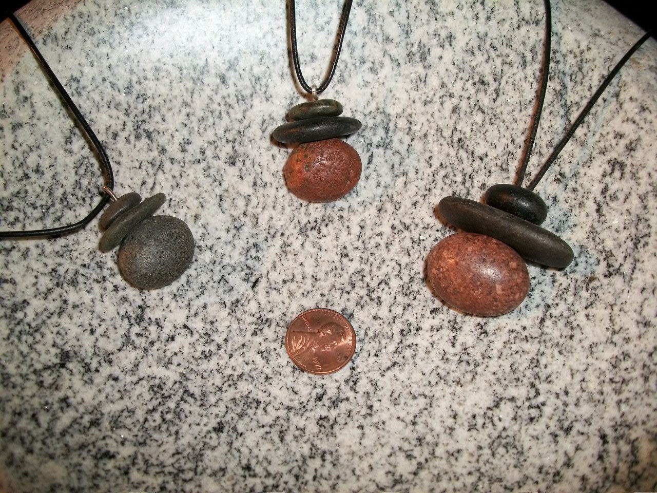 Stone Necklace with 3 stone stacked pendant