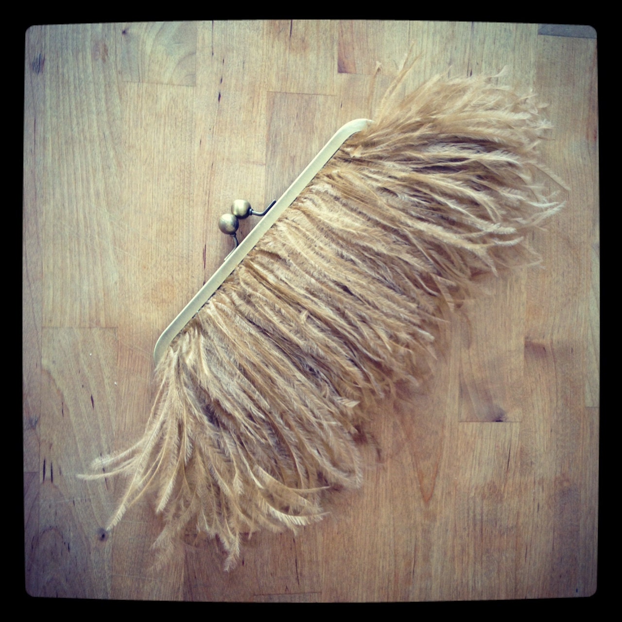 Ostrich Feather Clutch- Tan